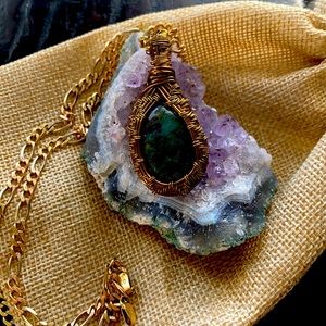 Moss Agate Wire Wrapped Cabochon Green Pendant 🐸